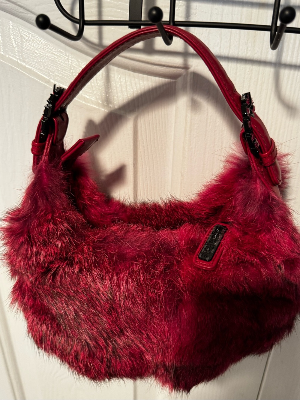 Vintage Isabella Fiore Y2K Rabbit Fur Rhinestone Mini Bag